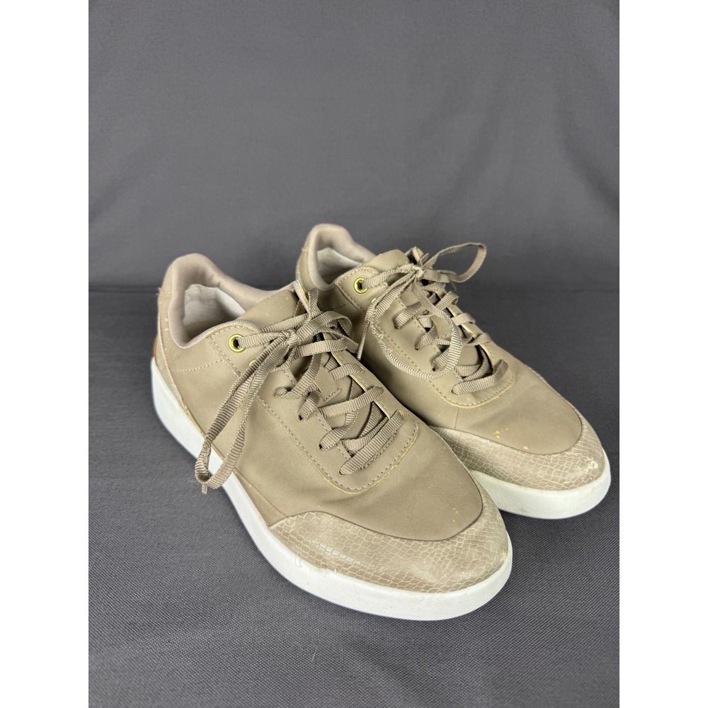 Ryka Paola Women 6.5W Taupe Leather Snakeskin Trim Platform Sneakers Lace Up